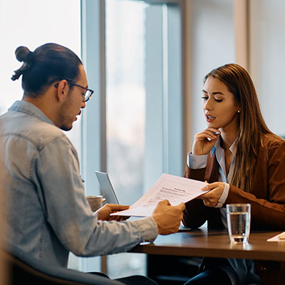 job interview with two people across table