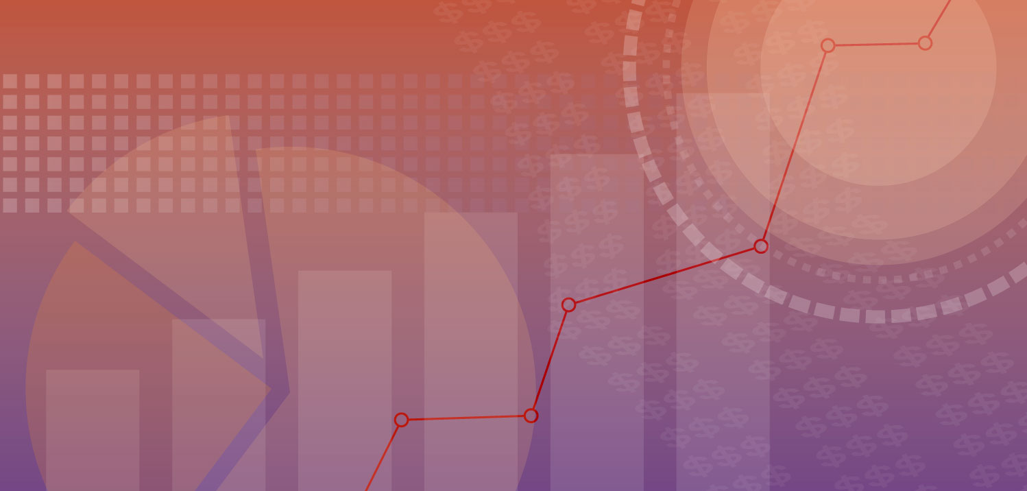 abstract data background with orange to purple gradient and bar and pie charts